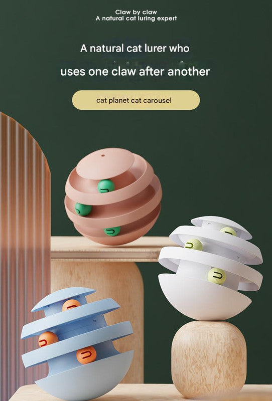 Pink Interactive Cat Scratching Ball Toy - Multi-layer Track with Rolling Ball