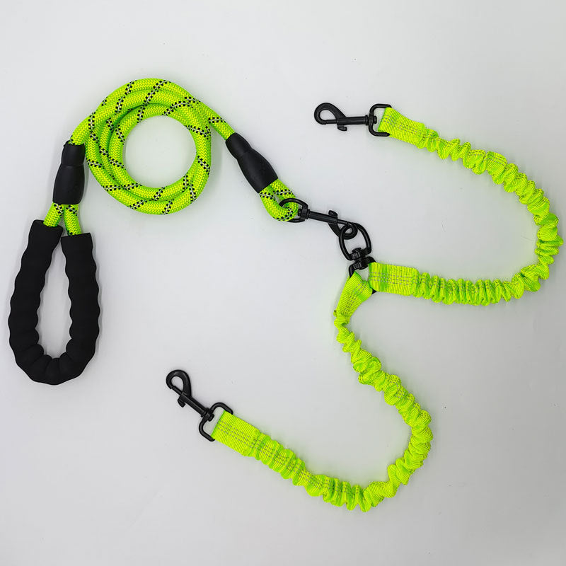 Green Pet Double-Ended Rope + 1.5M Leash - Easy to walk two dogs, tangle-free design