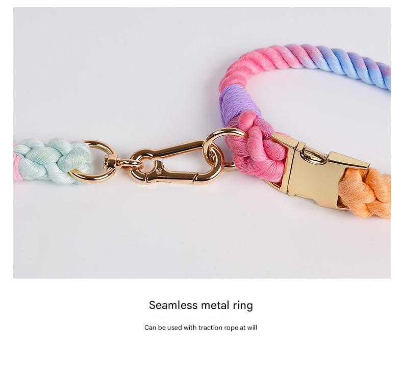 Handmade Rope Dog Collar and Leash Set - Colorful Woven Cotton Cotton (Purple - Size S)