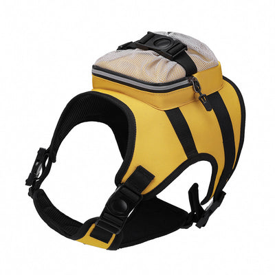 Size L Black and Yellow Ultimate Dog Harness Vest with Backpack - Padded, Reflective & Adjustable for Medium to Large Breeds