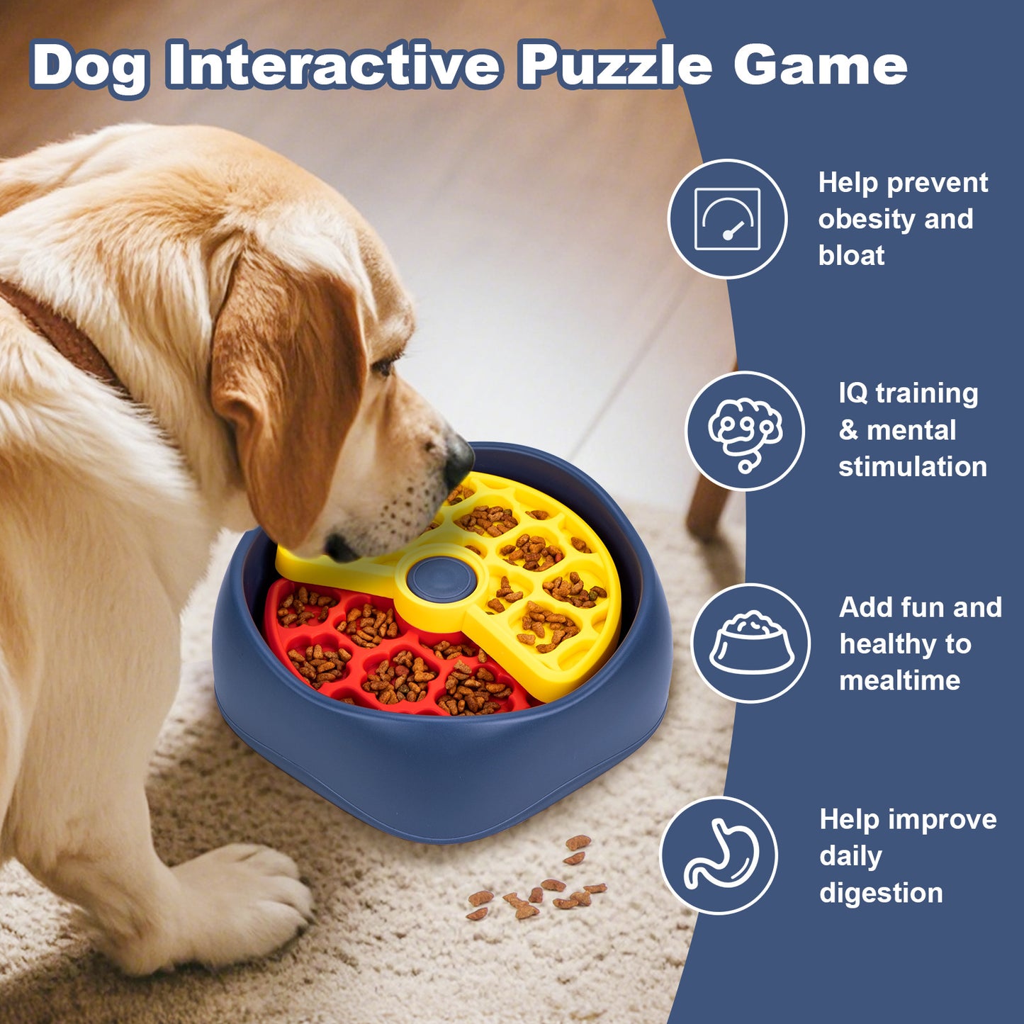 Red,Yellow and Blue Interactive Dog Puzzle Feeder Bowl - Slow Eating & Mental Stimulation Toy for Small Medium Breeds