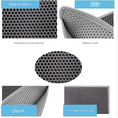 Black Large Double-Layer Cat Litter Trapping Mat - Waterproof EVA Honeycomb Design for Scatter Control (45cm x 60cm)