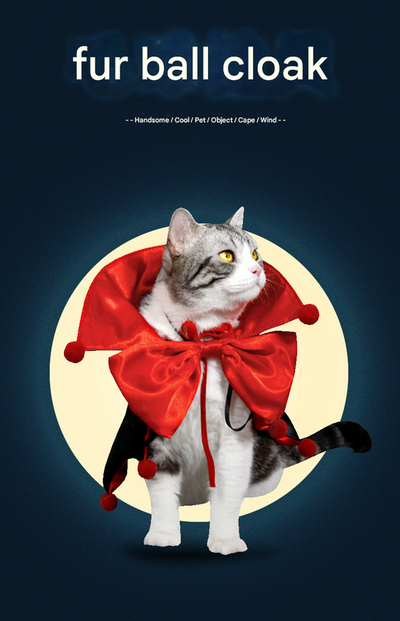 Orange Regal Vampire Pet Cape | Halloween & Christmas Costume Cloak with Bow & Pom-Poms for Dogs and Cats(Size M)