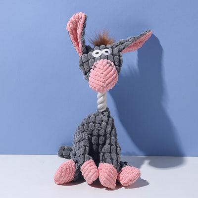 Grey donkey Cuddly Corduroy Squeaky Animal Toy - Interactive Plush Chew for Dogs