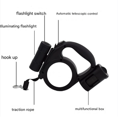 Green 3-in-1 Retractable Dog Leash with LED Flashlight and Waste Bag Dispenser 5m Nylon Lead for Dogs up to 20kg Essential Pet Walking Gear