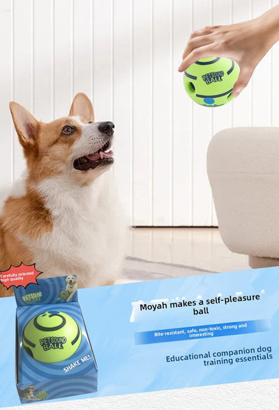 2 Pack Interactive Dog Giggle Ball Set 11cm - Green Wobble Sound Toy & White Glow in the Dark Luminous Ball - No Batteries Required for Small to Medium Dogs