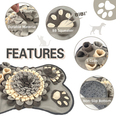 Interactive Dog Snuffle Mat Bone Shape Grey 64x43cm - Slow Feeder & Foraging Puzzle Toy - Washable Fleece Nosework Pad for Anxiety Relief & Mental Stimulation