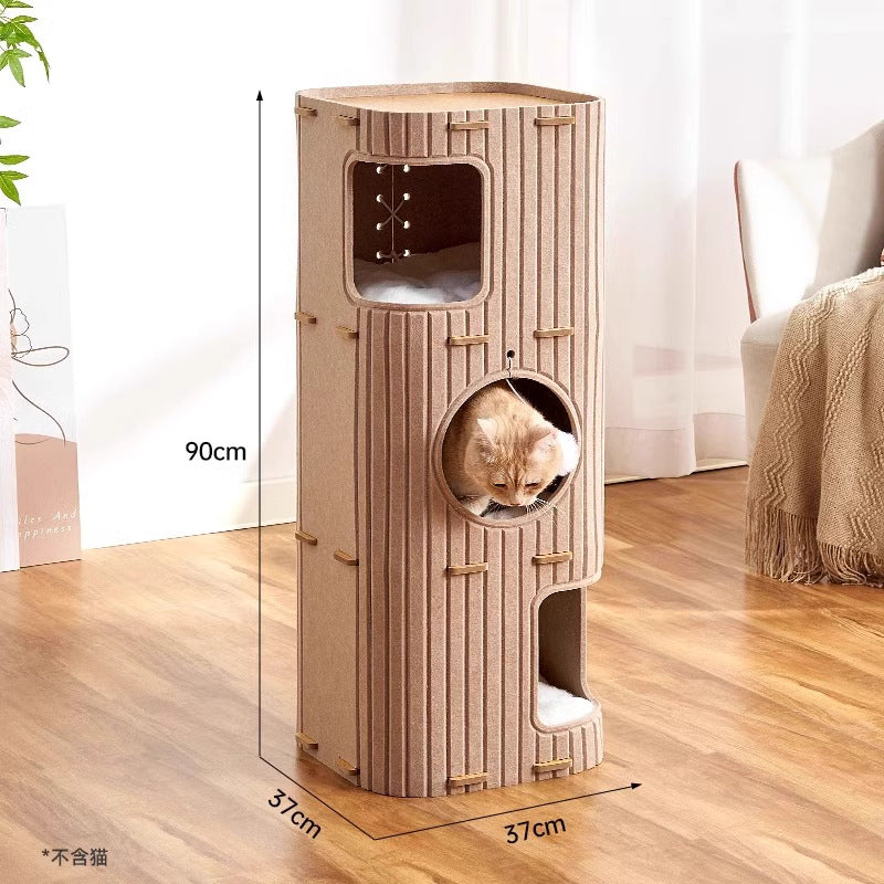 Green 3-Tier Felt Cat Tree & Scratches-Resistant Hideout - Durable Secure Non-Shedding Cat Condo and Play Tower for Indoor Cats