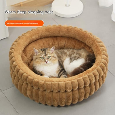 Grey Plush Round Pet Bed with Removable Cushion M Size, Thickened Warm Dog and Cat Nest for Small to Medium Pets, Cozy and Soft Sleeping Space for Home Use