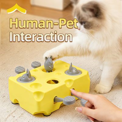 Yellow Cheese Whack-a-Mole Cat Toy – Interactive Treat Dispenser & Snack Reward Feeder for Indoor Cats, ABS Material with Non-Slip Base, Fun & Brain-Stimulating Puzzle Toy for Self-Entertainment