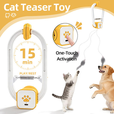Electric Interactive Cat Teaser with Remote Control & Door Clip – Dual-Mode Swinging & Rotating Motion, Auto 15-Minute Play, Safe ABS Material, Includes 4 Tail Toys, for Cats & Small Pets