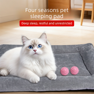 Grey L size Plush Flannel Pet Bed with Removable Sponge - Waterproof, Extra Wide & Thickened, Soft Four Seasons Pet Sleeping Mat for Dogs and Cats