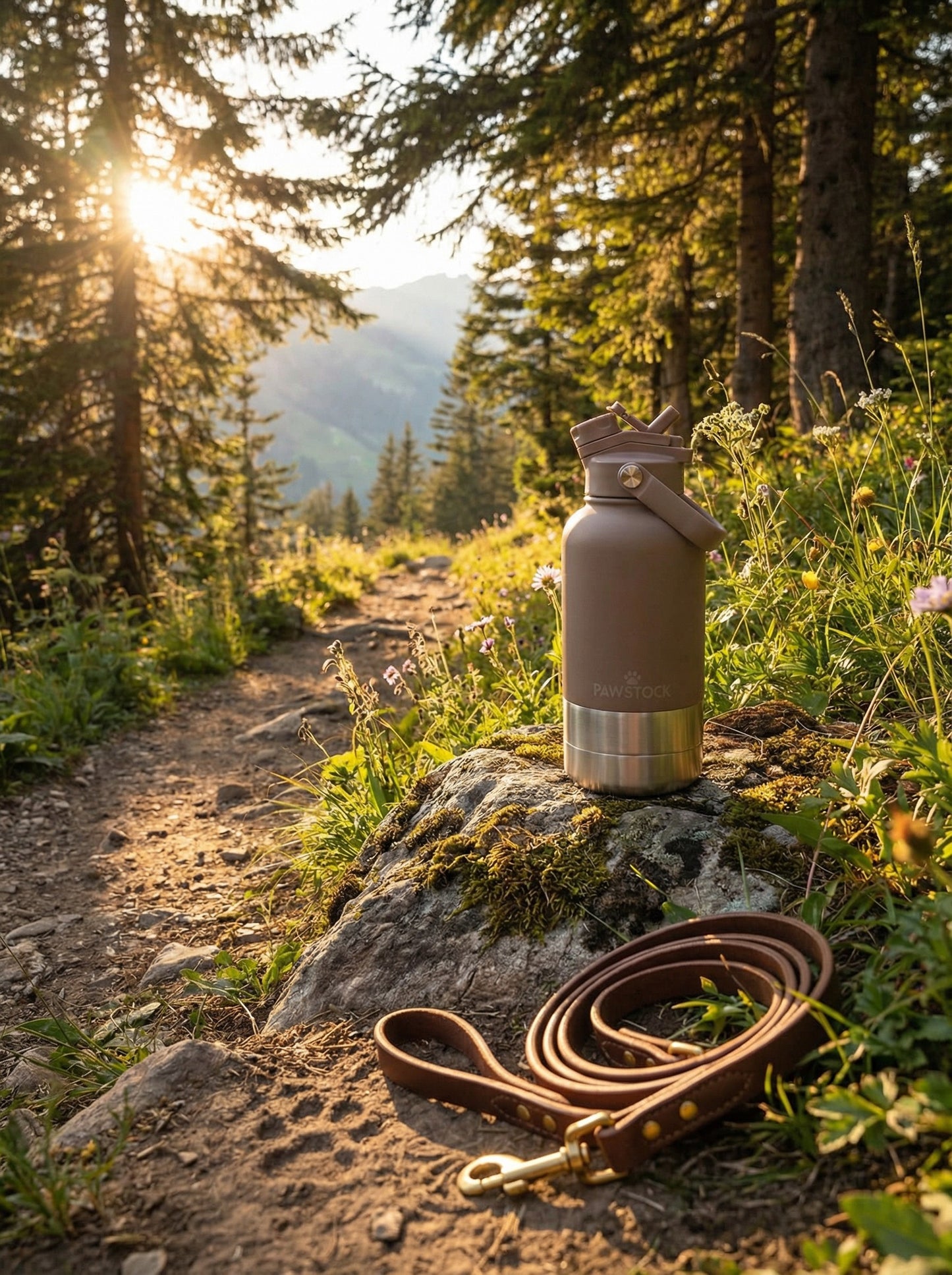 Pawstock 3 in 1 insulated dog water bottle with dual stainless steel bowls
