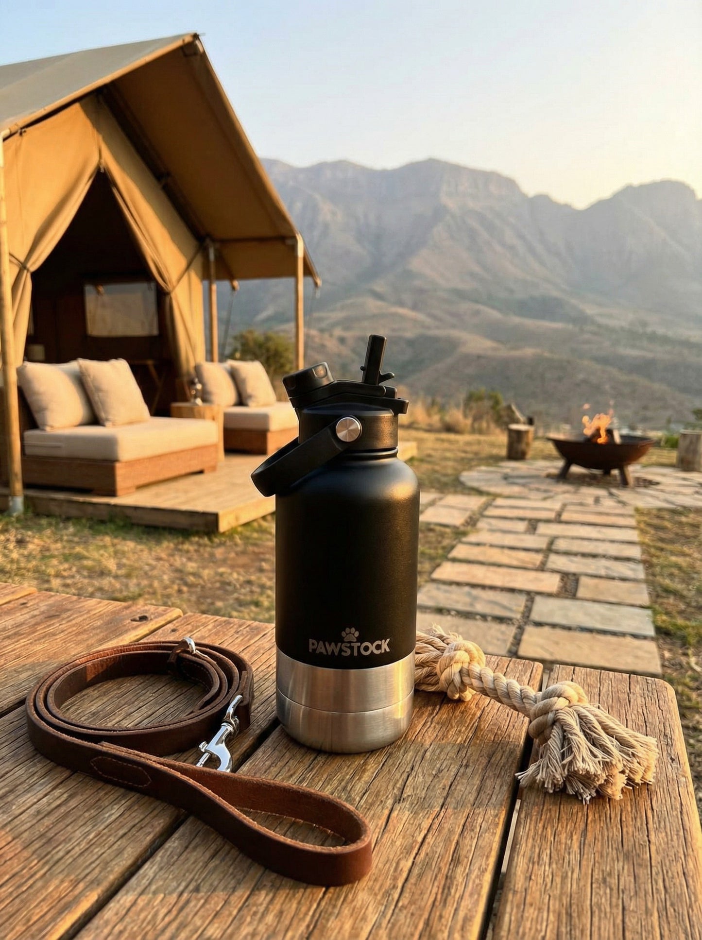 Pawstock 3 in 1 insulated dog water bottle with dual stainless steel bowls