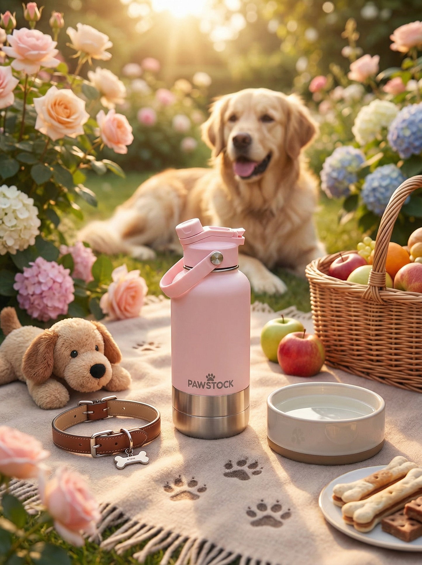 Pawstock 3 in 1 insulated dog water bottle with dual stainless steel bowls