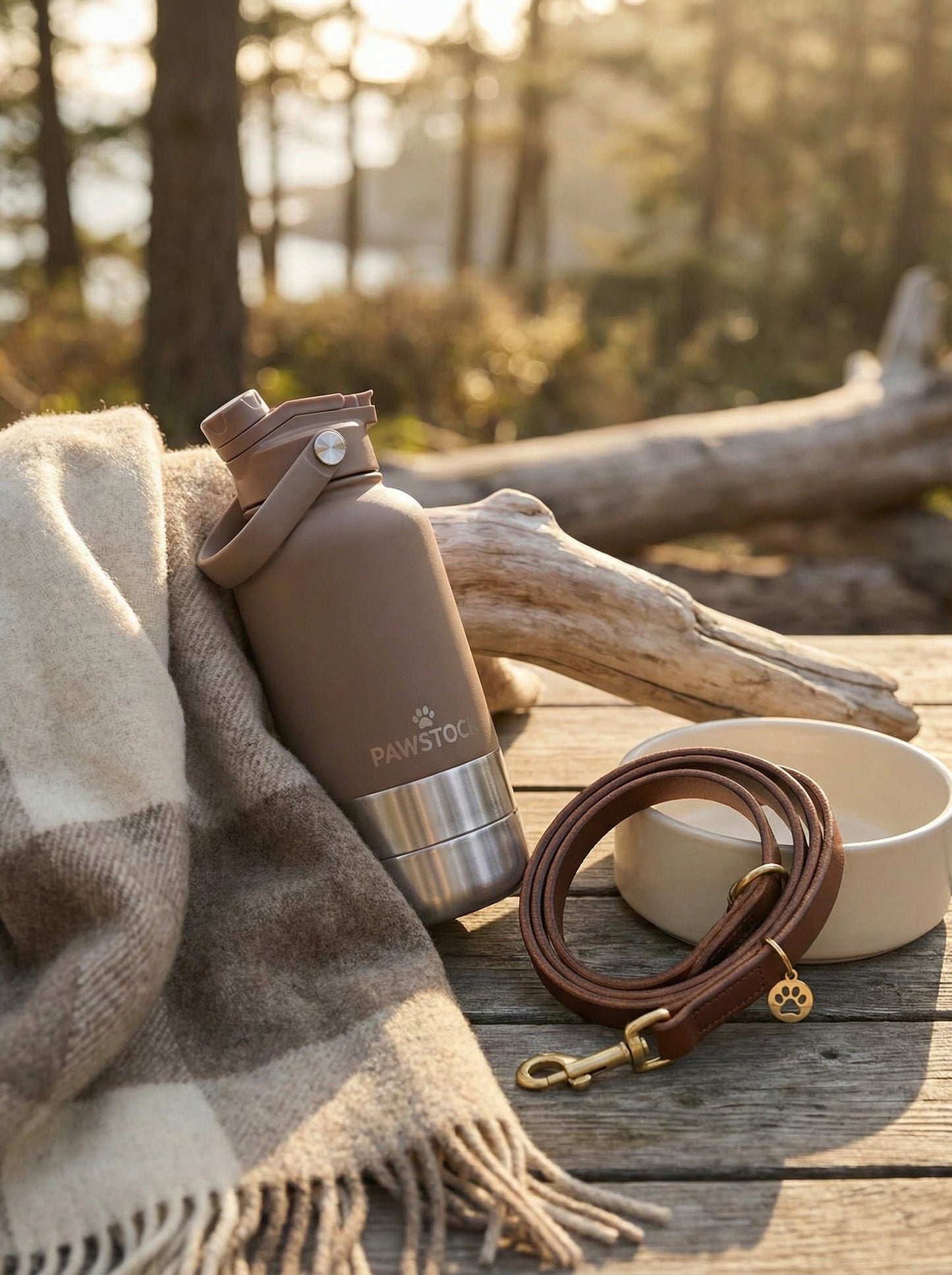 Pawstock 3 in 1 insulated dog water bottle with dual stainless steel bowls