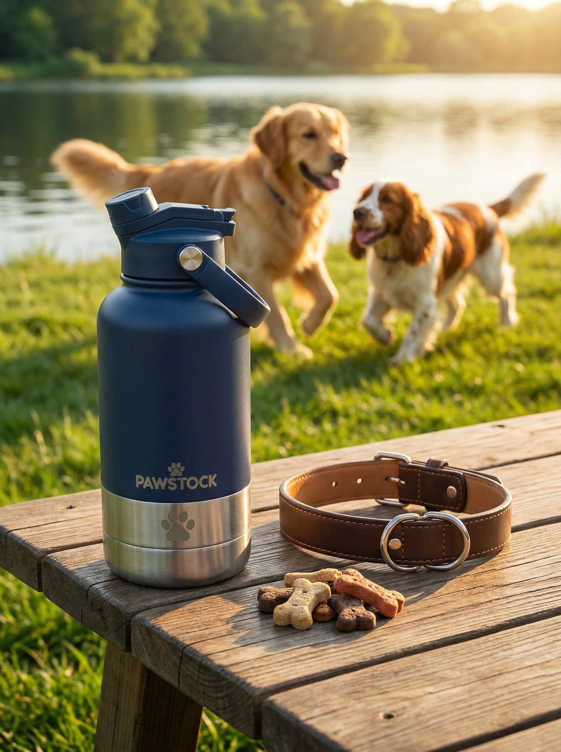 Pawstock 3 in 1 insulated dog water bottle with dual stainless steel bowls