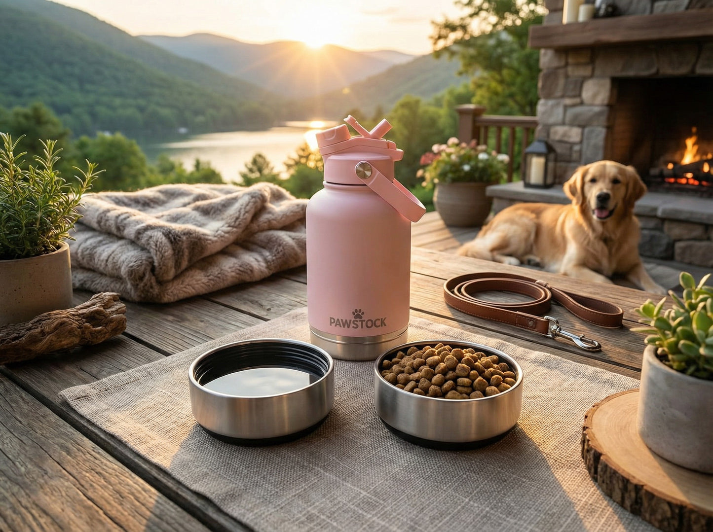 Pawstock 3 in 1 insulated dog water bottle with dual stainless steel bowls