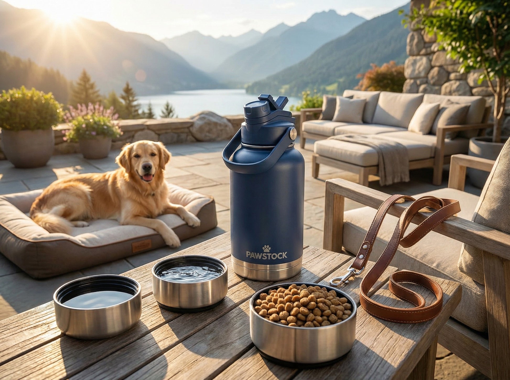Pawstock 3 in 1 insulated dog water bottle with dual stainless steel bowls