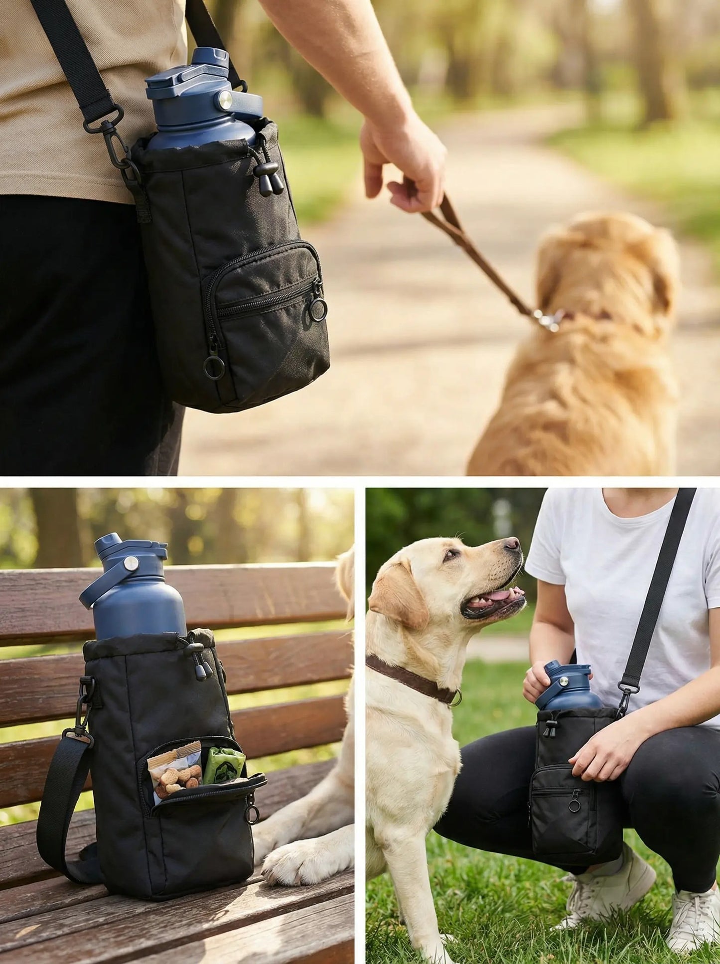 Pawstock dog walking carrier bag with water bottle holder and multi-pocket storage for treats and waste bags outdoors