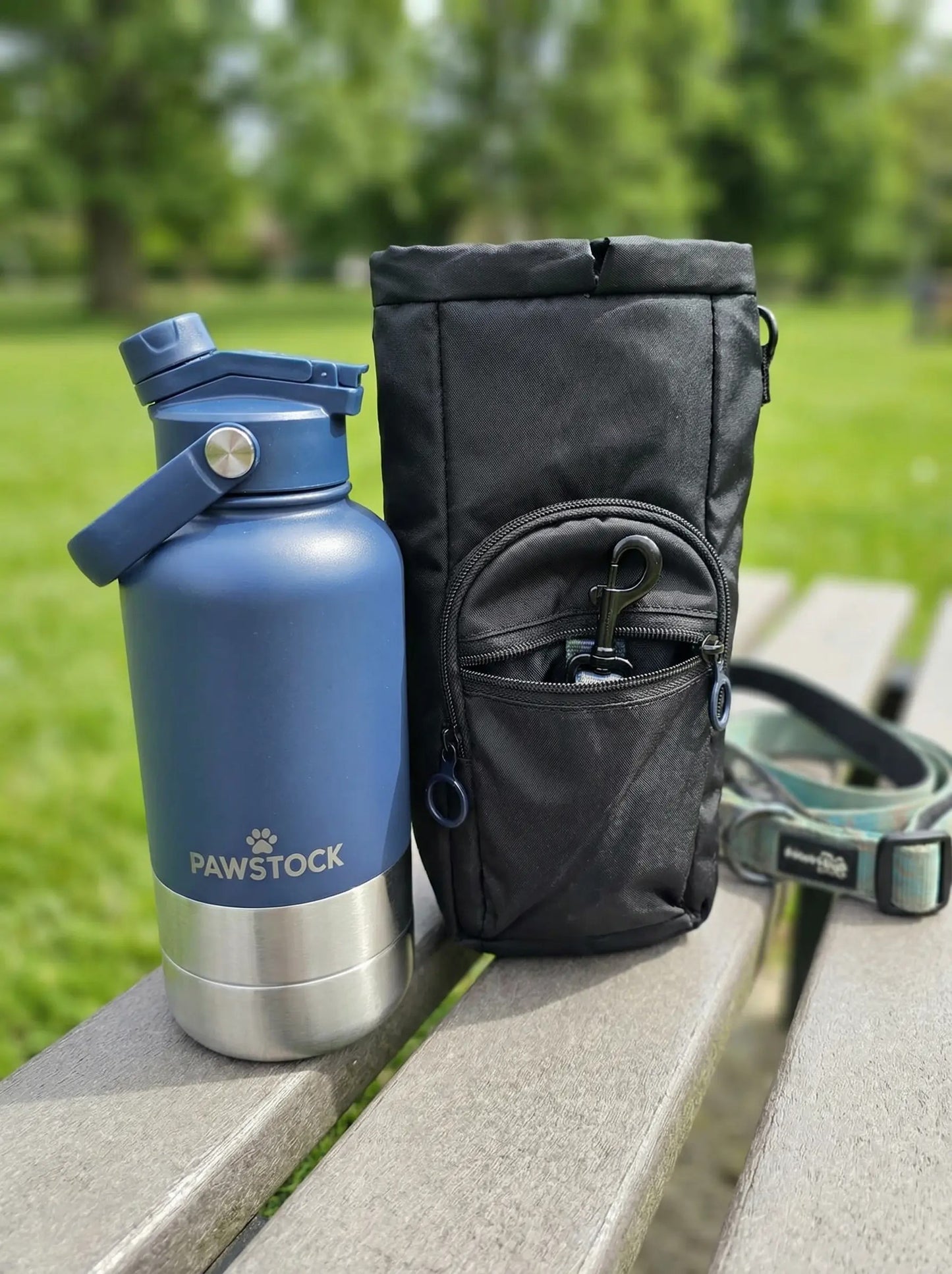 Pawstock dog walking carrier bag with water bottle holder and multi-pocket storage for treats and waste bags outdoors