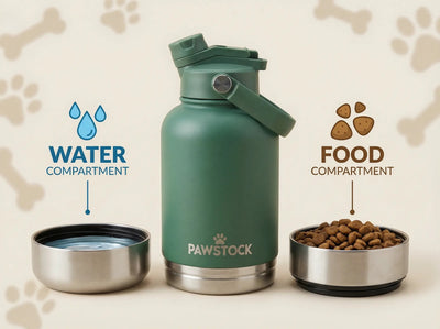 Pawstock 3-in-1 Insulated Dog Water Bottle with Dual Bowls – 1L Stainless Steel Travel Bottle