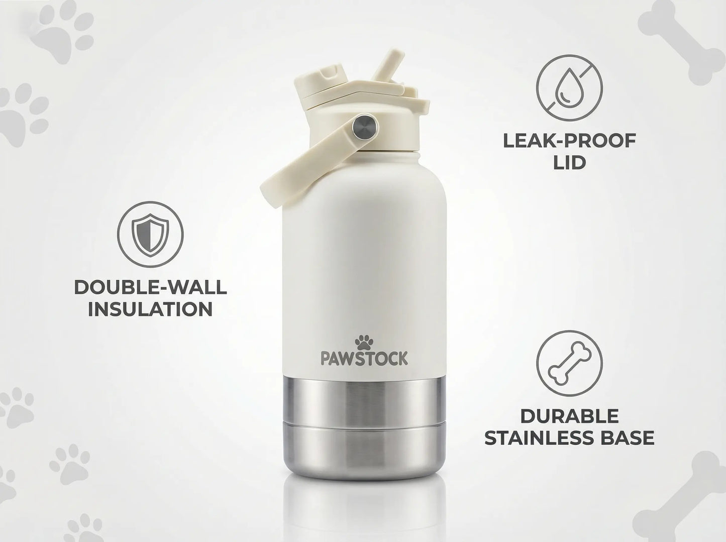 Pawstock 3-in-1 Insulated Dog Water Bottle with Dual Bowls – 1L Stainless Steel Travel Bottle