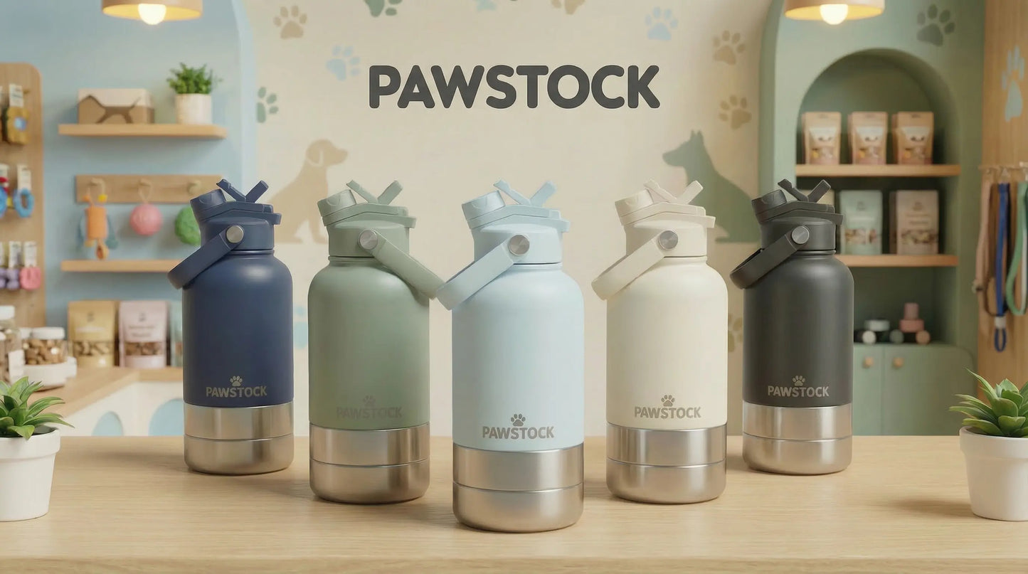 Pawstock 3-in-1 Insulated Dog Water Bottle with Dual Bowls – 1L Stainless Steel Travel Bottle