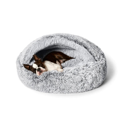 Snooza Calming Hoodie Cuddler Dog Bed in Silver Fox – cave-style calming faux-fur pet bed for anxious dogs, available at Pawstock Australia