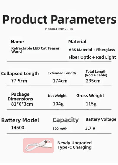 Interactive LED telescopic pole cat teaser stick