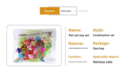 Pet Toy Super Set (21 Pcs) - Cat Tunnel, Teaser, Mice, Jingle Balls, & Pom Poms. (Note: accessory colors are shipped randomly).