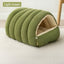 High-Elasticity Warm Cat Bed: 57×37×28cm Wrapped Design, Striped Fleece + Arctic Fleece Heat Retention, Removable & Washable（light beige）