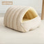 High-Elasticity Warm Cat Bed: 57×37×28cm Wrapped Design, Striped Fleece + Arctic Fleece Heat Retention, Removable & Washable（light GREEN）