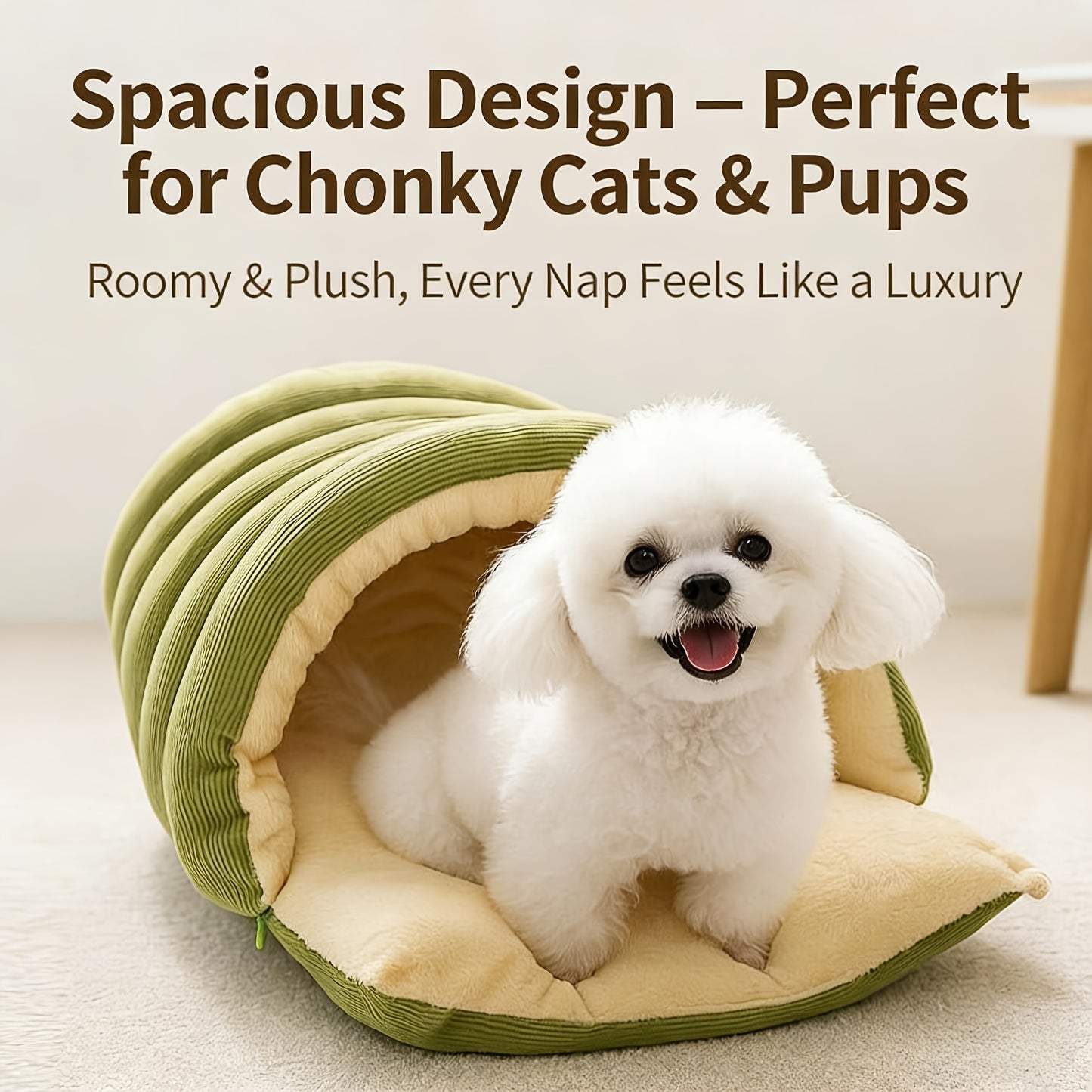 High-Elasticity Warm Cat Bed: 45×30×19cm Wrapped Design, Striped Fleece + Arctic Fleece Heat Retention, Removable & Washable（light GREEN）