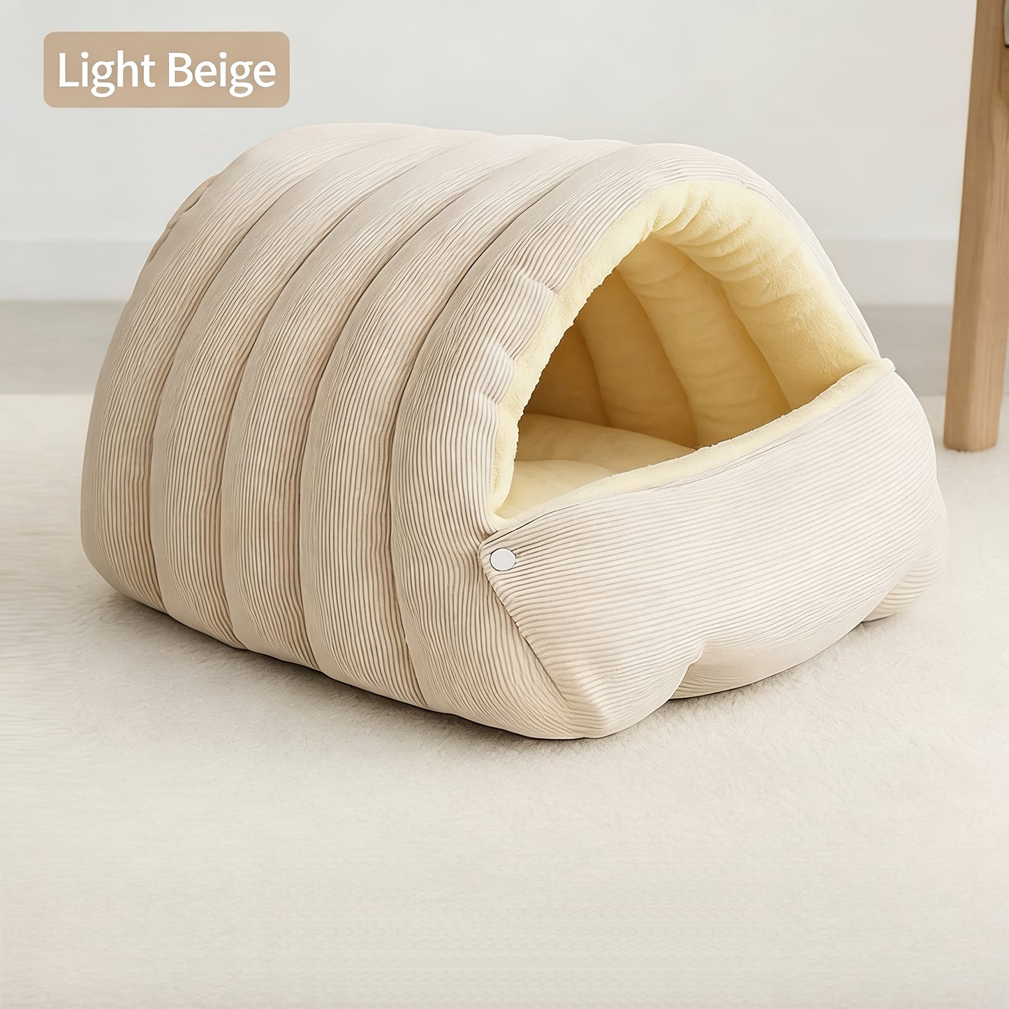 High-Elasticity Warm Cat Bed: 45×30×19cm Wrapped Design, Striped Fleece + Arctic Fleece Heat Retention, Removable & Washable（light GREEN）