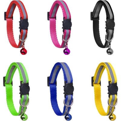 Adjustable Reflective Collars for Cats and Puppies with Bell and Safety Buckle, 6X Multicolor Pet Accessories