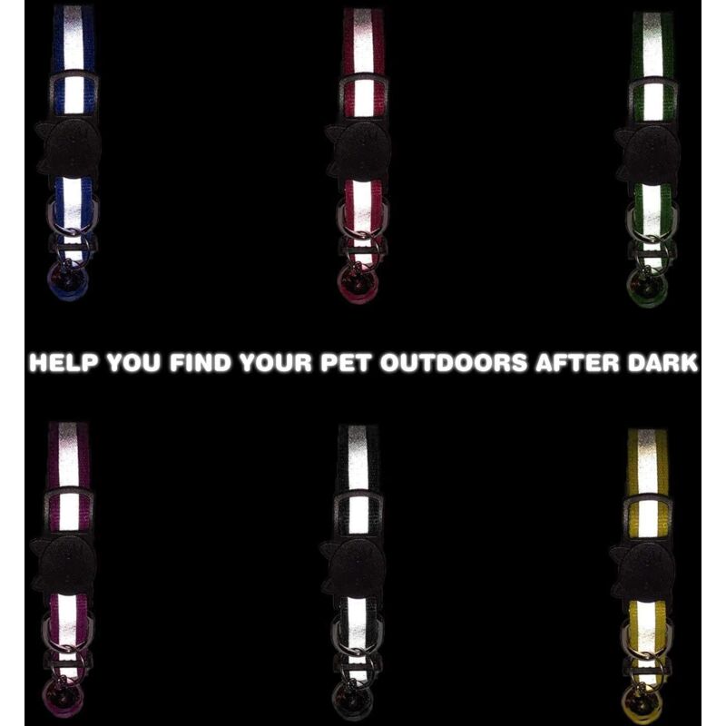 Adjustable Reflective Collars for Cats and Puppies with Bell and Safety Buckle, 6X Multicolor Pet Accessories