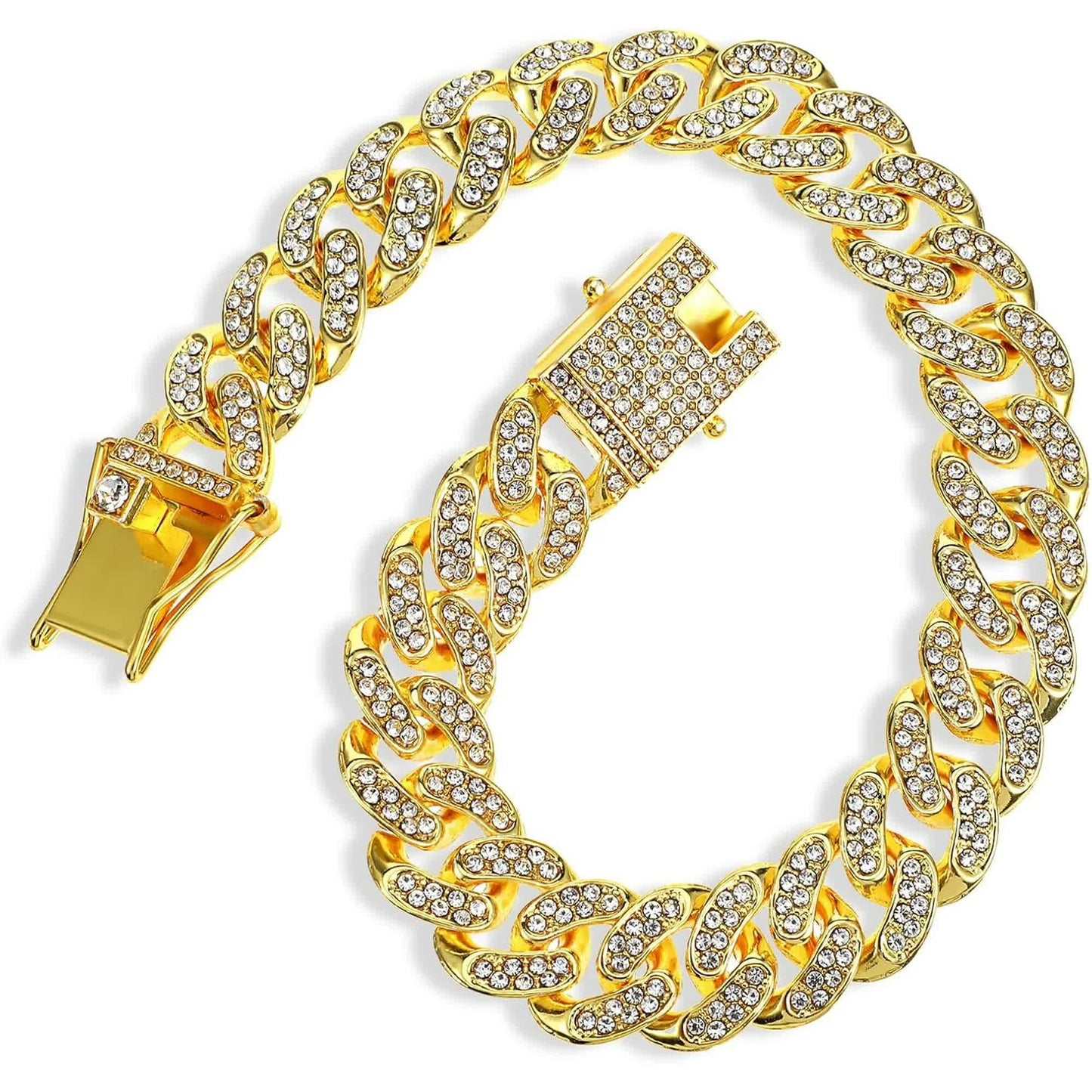 Chain Collar for Dog Diamond Cuban Link Dog Collar 13mm Wide Pet Cuban Style Collar Metal Cat Chain Pet Crystal Collar Jewelry Accessories for Small Medium Large Dogs Cats (10 Inch, Gold)