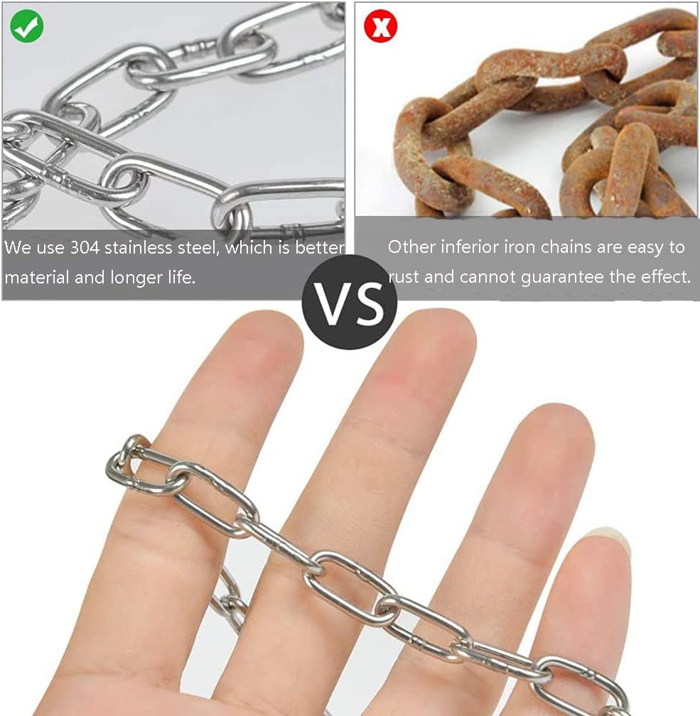 SUS304 Stainless Steel Chain Metal Chain Link Chain Small Light Duty Chain Utility Chain for Home Outdoor Camping Hanging Pet Chain Prevention Theft -Thickness 0.08 inches (2mm)- Length 9.8ft (3m)