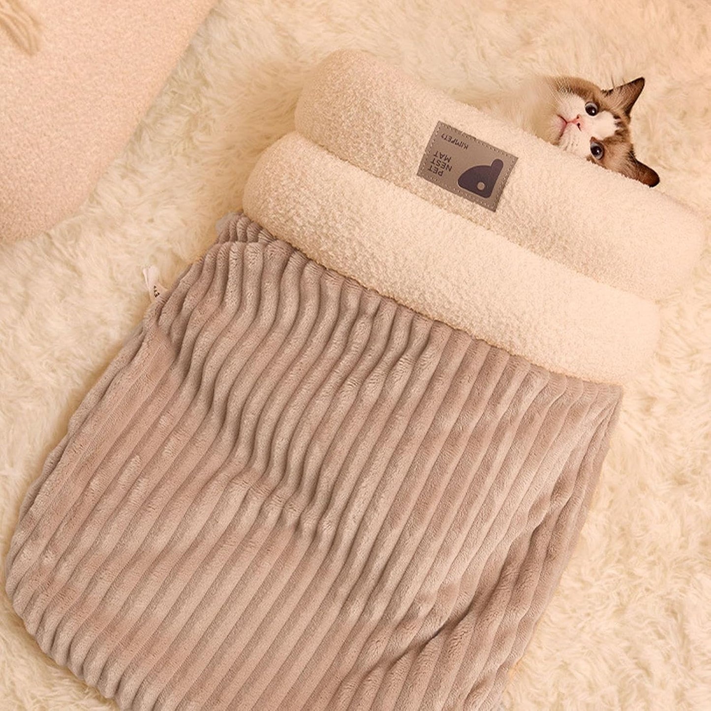 Cozy Cat Sleeping Bag Warm Washable Pet Bed Gray Size L 34x20x20cm