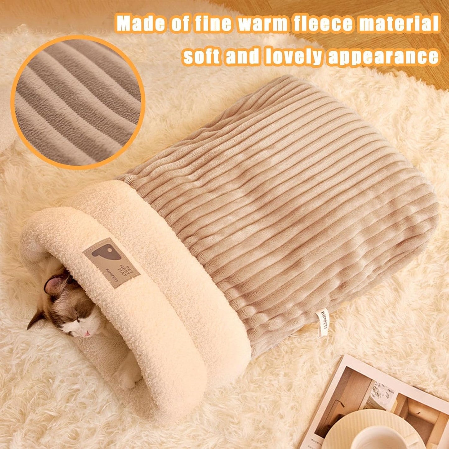 Cozy Cat Sleeping Bag Warm Washable Pet Bed Gray Size L 34x20x20cm