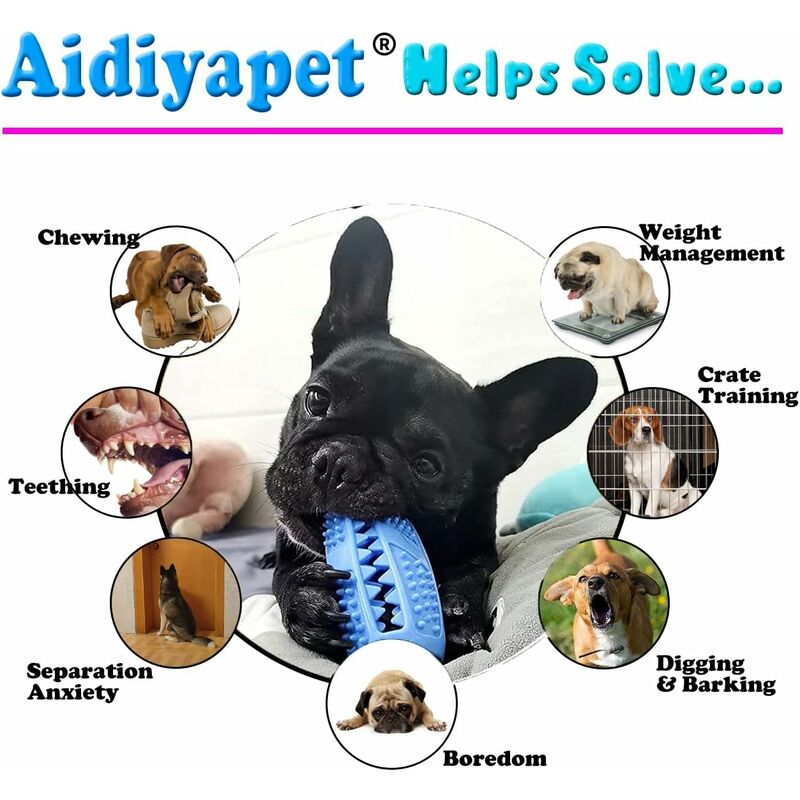 Dog Chew Toy, Educational Dog Toy, Heavy Duty Rubber, Blue - Biting, Chasing And Fetching Toy - For Medium Dogs