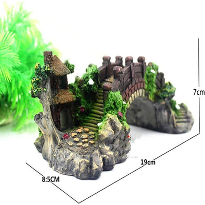 Aquarium Bridge Ornament,Fish Tank Landscape Decor Aquarium Resin Bridge Fish Tank Arch Pavilion Tree Garden Aquarium