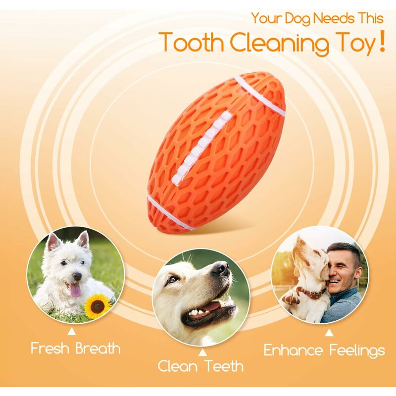 Dog Toy Ball, Squeaky Dog Ball, Indestructible Natural Rubber Rugby Dog Ball, Dog Chew Ball, Dog Toy With Dental