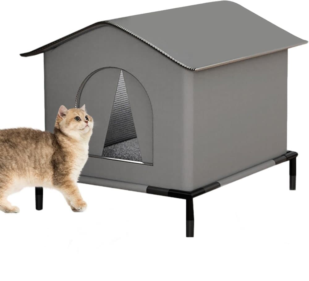1 Pack Waterproof Insulated Outdoor Cat House for Homeless Cats and Small Animals, 36 x 36 x 36cm, Gray