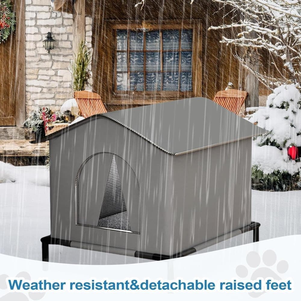 1 Pack Waterproof Insulated Outdoor Cat House for Homeless Cats and Small Animals, 36 x 36 x 36cm, Gray
