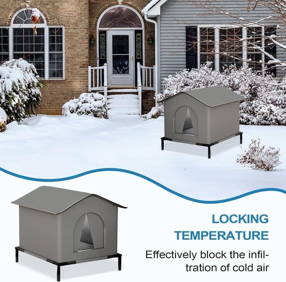 1 Pack Waterproof Insulated Outdoor Cat House for Homeless Cats and Small Animals, 36 x 36 x 36cm, Gray