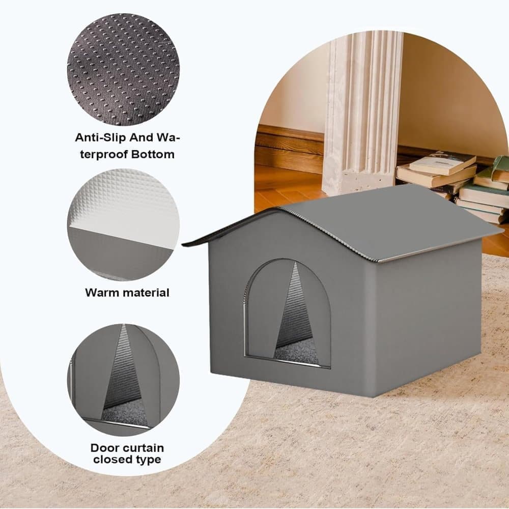 1 Pack Waterproof Insulated Outdoor Cat House for Homeless Cats and Small Animals, 36 x 36 x 36cm, Gray