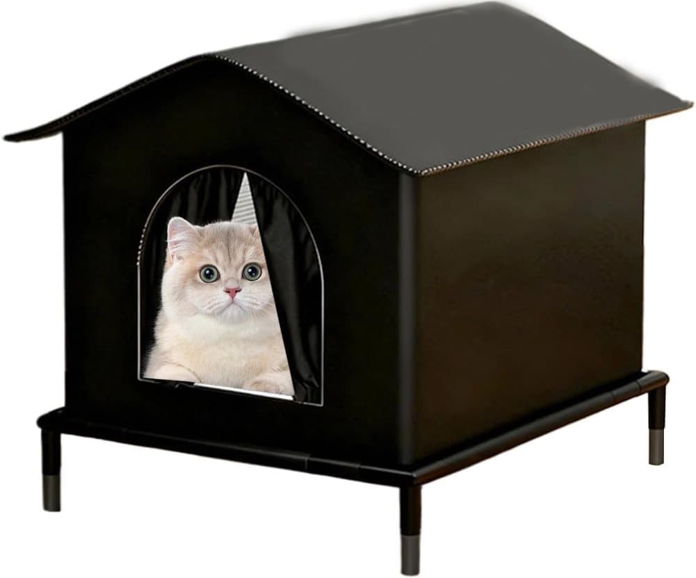 1 Pack Waterproof Insulated Outdoor Cat House for Homeless Cats and Small Animals, 33 x 33 x 33cm Black