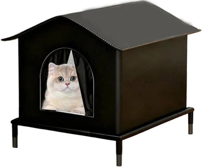 1 Pack Waterproof Insulated Outdoor Cat House for Homeless Cats and Small Animals, 33 x 33 x 33cm Black